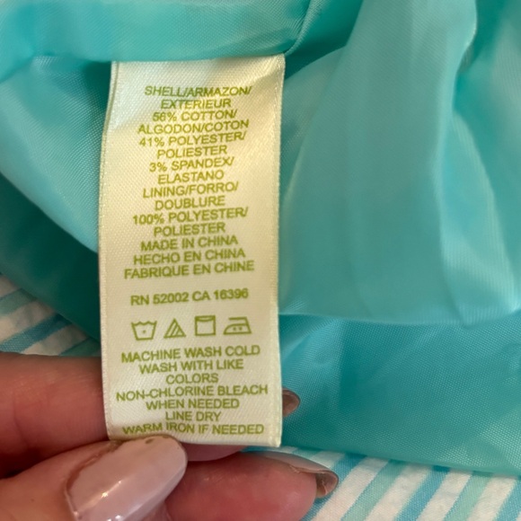 NWOT Sigrid Olsen Aqua & White Seersucker Stripe 3/4 Sleeve 2 Button Blazer | 16 - Picture 5 of 7